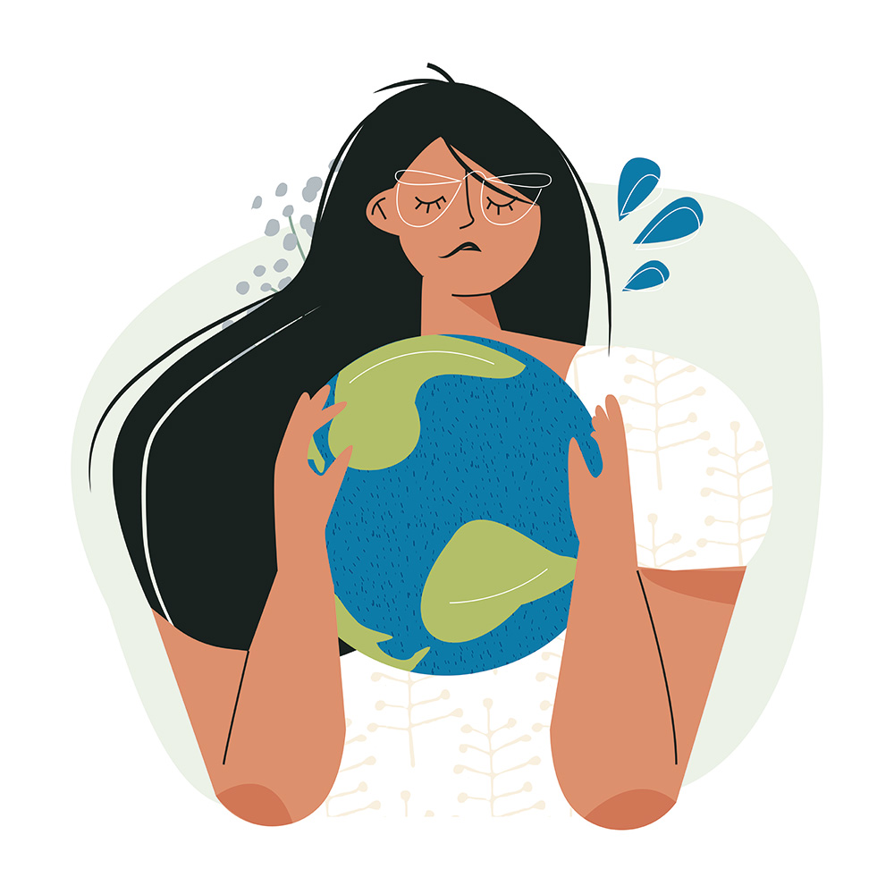 Illustration montrant une femme qui tient une planète entre ses mains