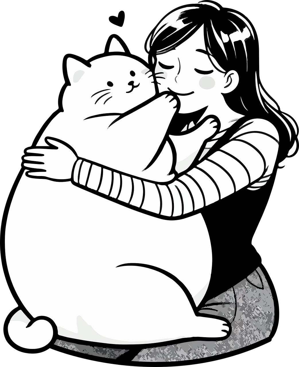 Illustration montrant un chat et une fille se faisant un câlin
