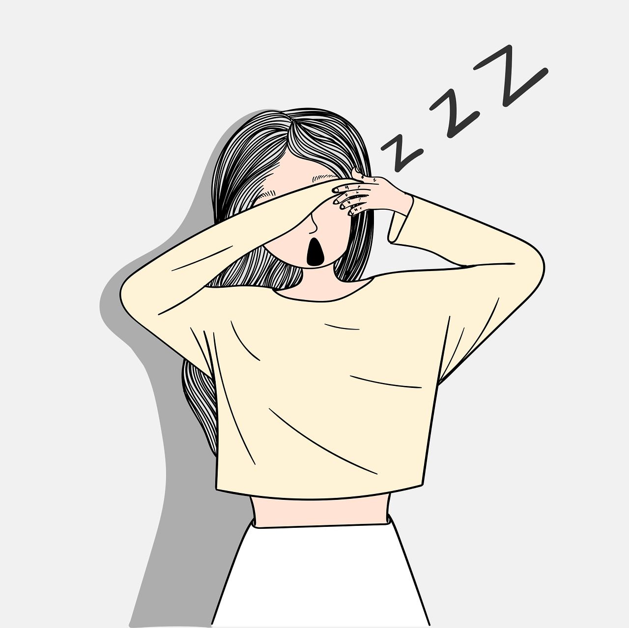 illustration montrant une fille qui baille. Sommeil et anxiété